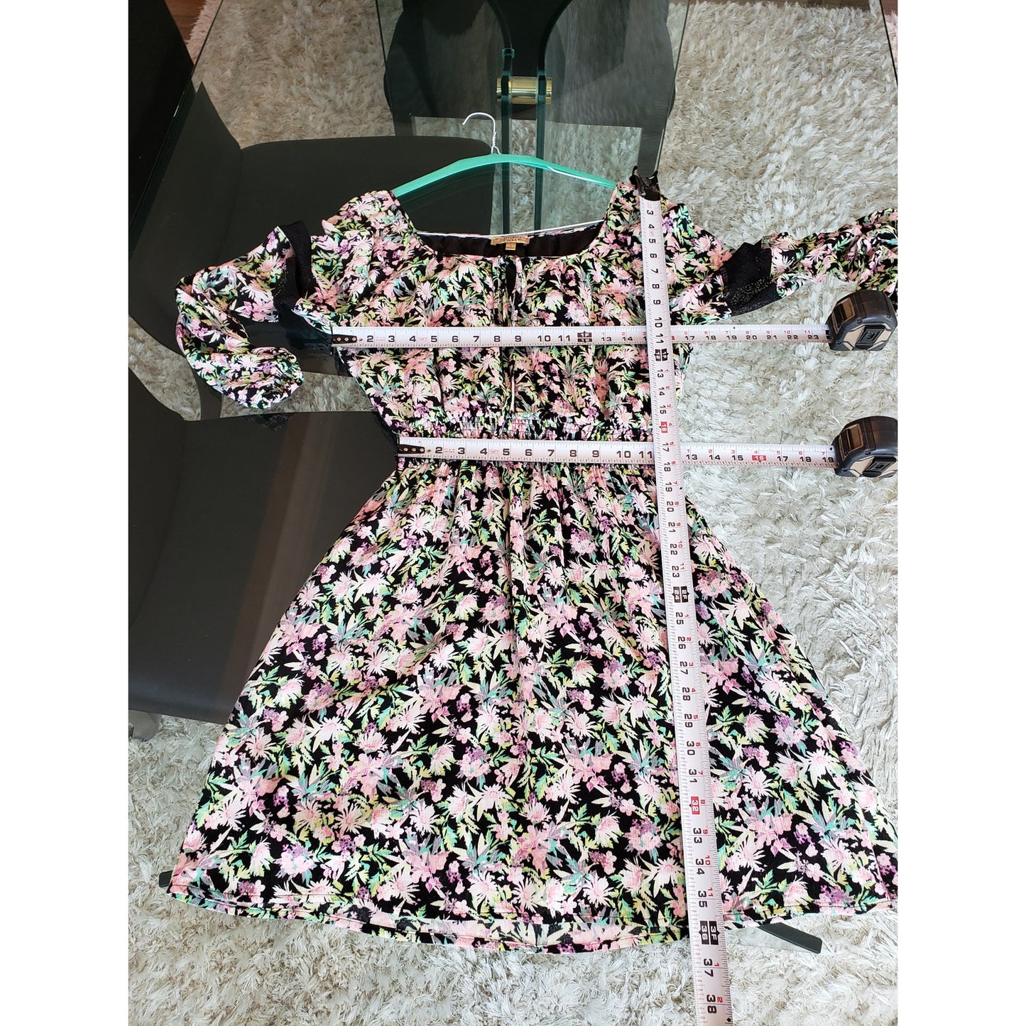 Princess Vera Fit & Flare Dress Women Large Black Floral Round Neck Long Sleeve
