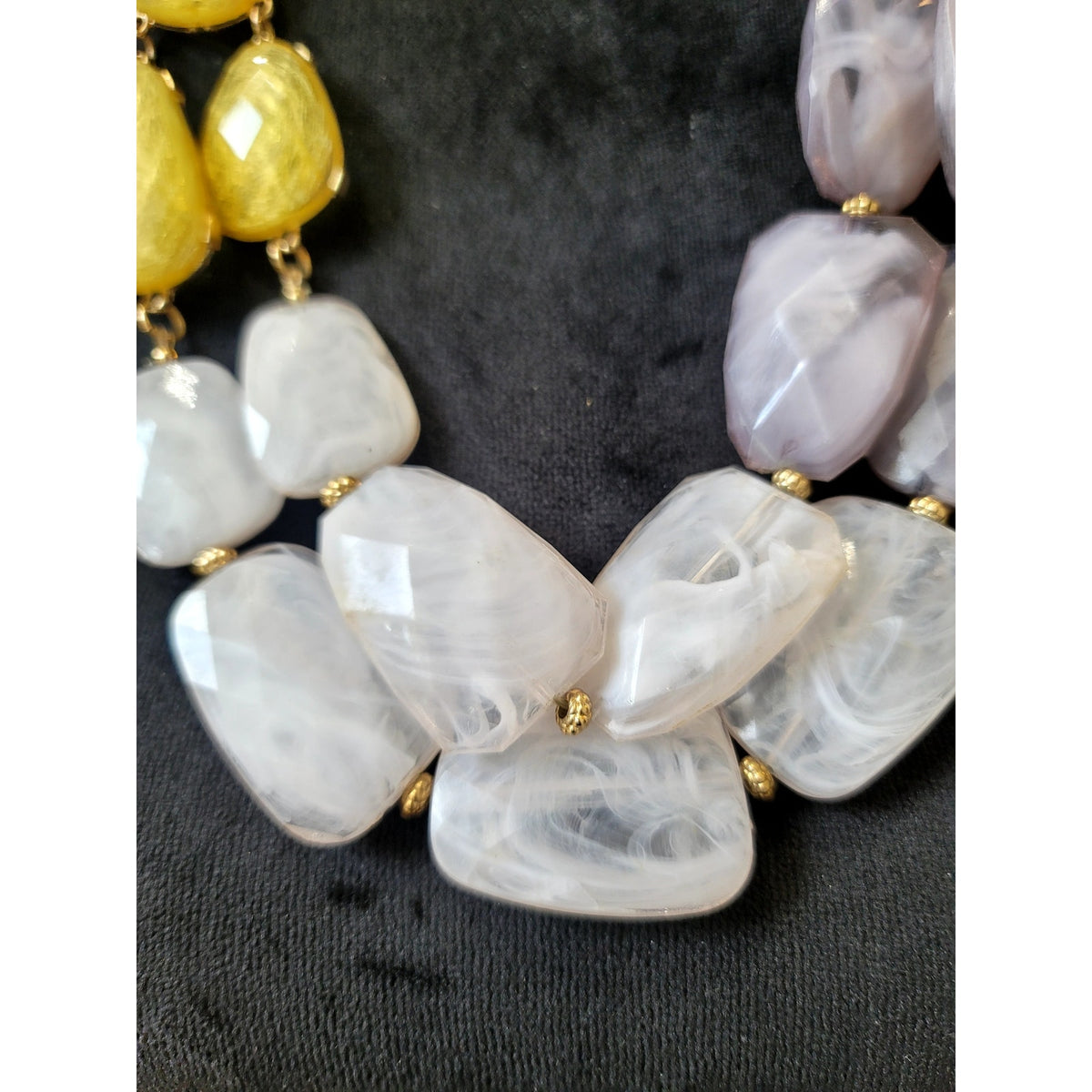 Yellow White Lavender Chunky Stone Statement Necklace Asymmetrical Boho Jewelry