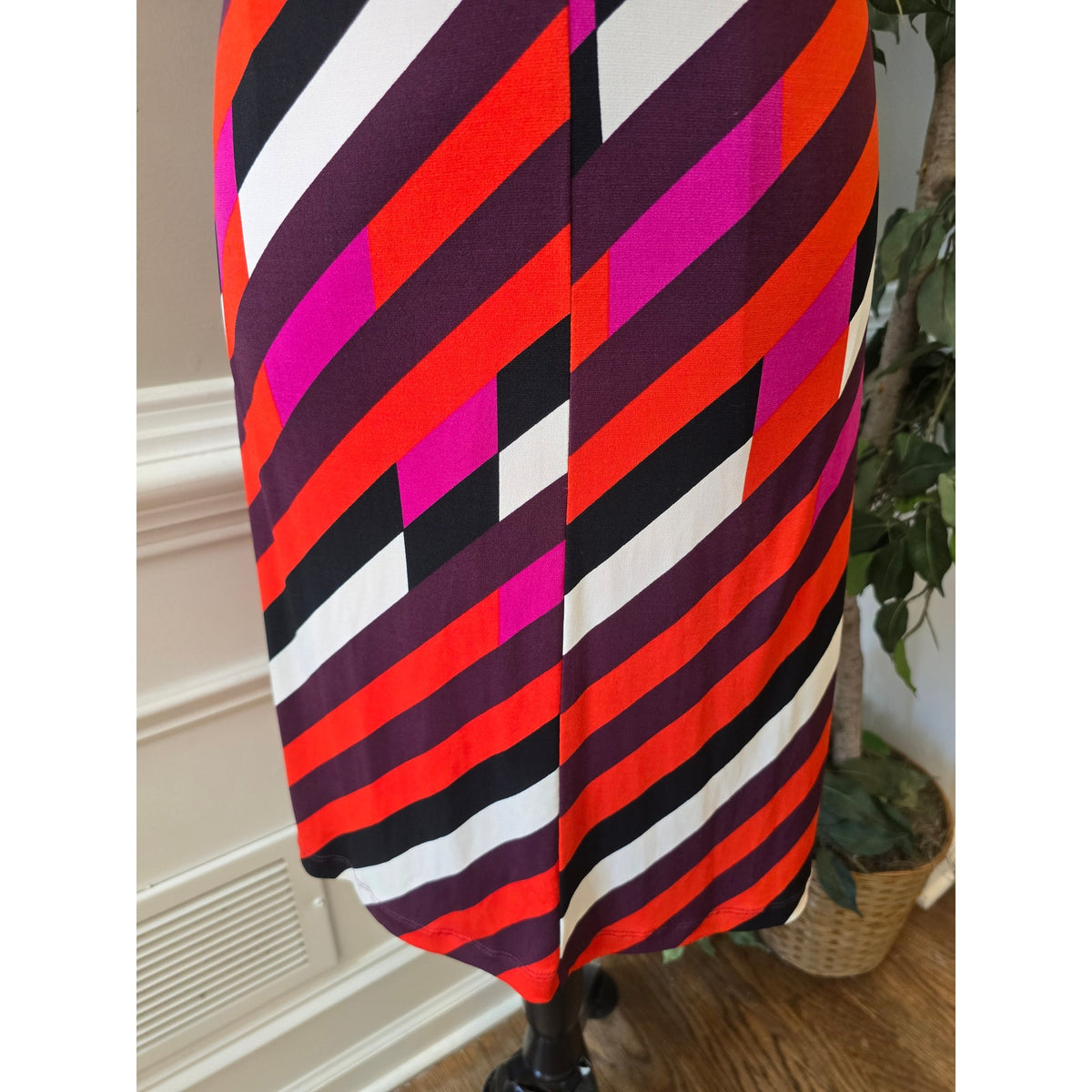 Boston Proper Sheath Dress Women's SZ 12 Multicolor Striped Keyhole Halter Neck