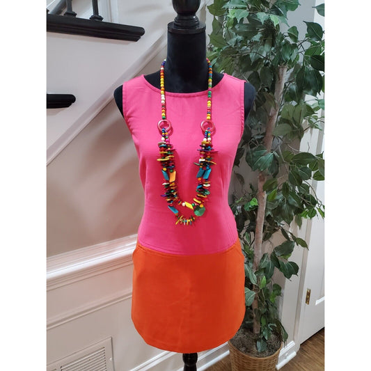 Loft Women's Pink & Orange Polyester Round Neck Sleeveless Knee Length Dress 4