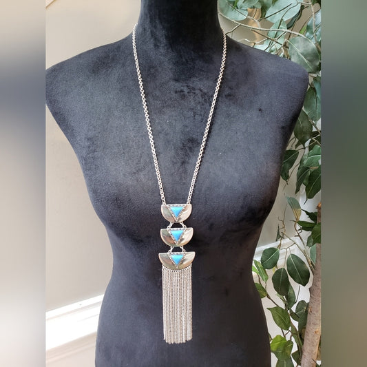 Womens Fashion Periwinkle Blue & Silver Tassel Necklace Jewelry w/ Lobster Clasp