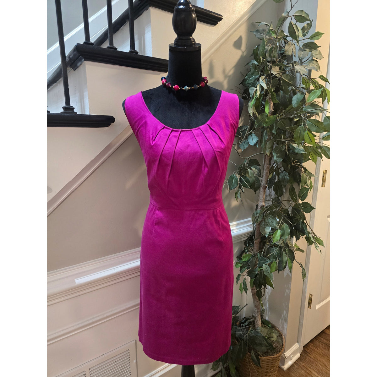 Mossimo Cocktail Pencil Dress Womens SZ 16 Magenta Pink Pleated Scoop Neck Lined
