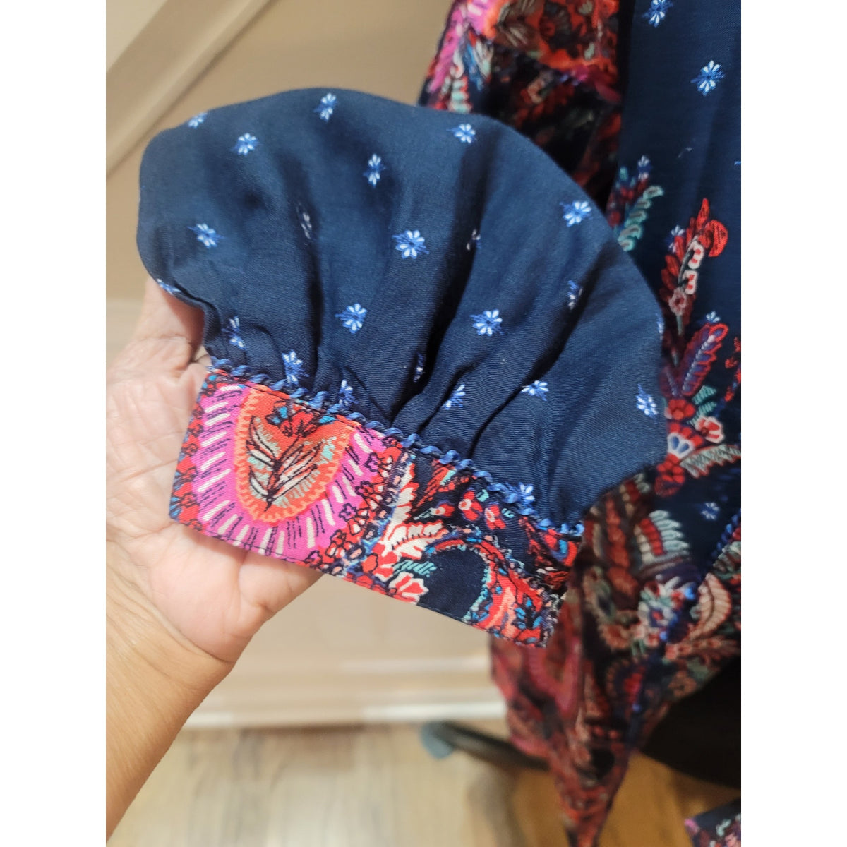 Monsoon Blouse Top Women's Small Multicolor Paisley Print Pleated Drop Shoulder