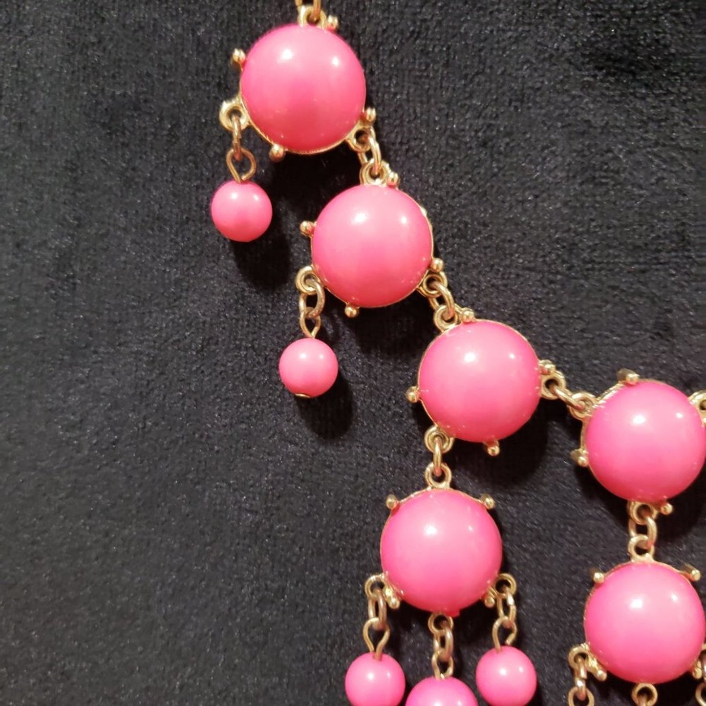 Womens Fashion Pink Color Gemstones Gold Tone Chain Statement Bib Necklace