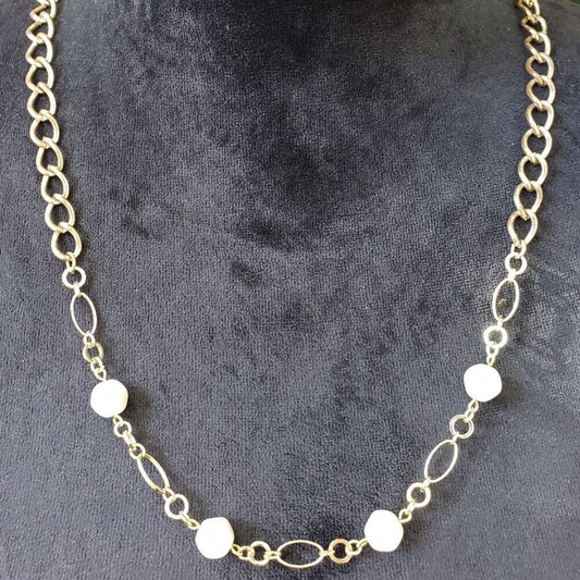 Women's Fashion Gold Tone Baroque Pearls Link Chain Necklace with Lobster Clasp