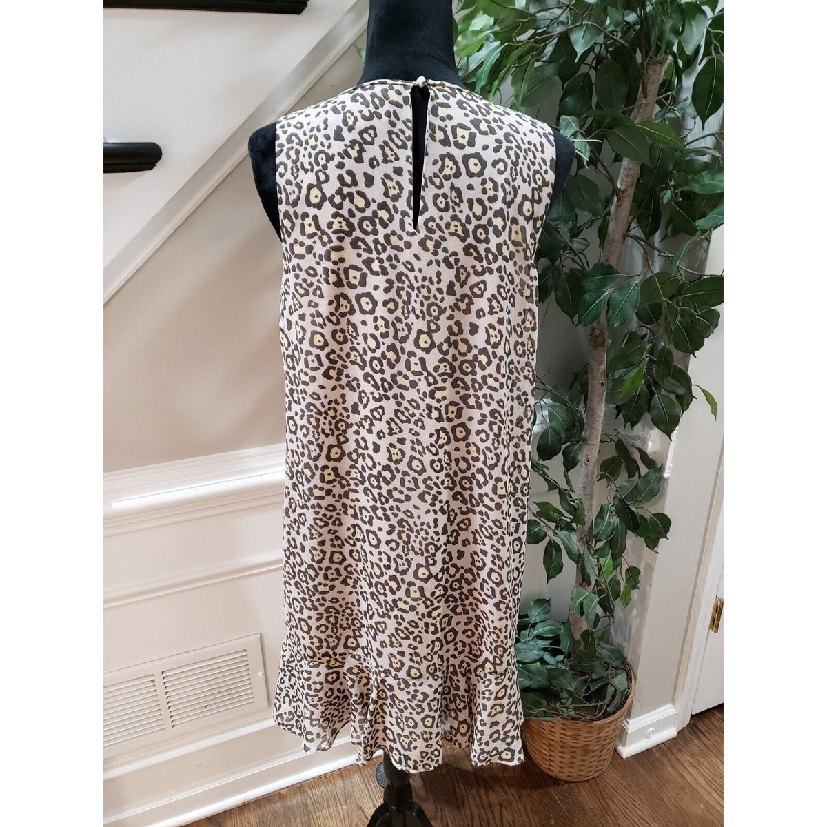 Ann Taylor LOFT Womens Beige Leopard Print Sleeveless Round Neck Shift Dress M