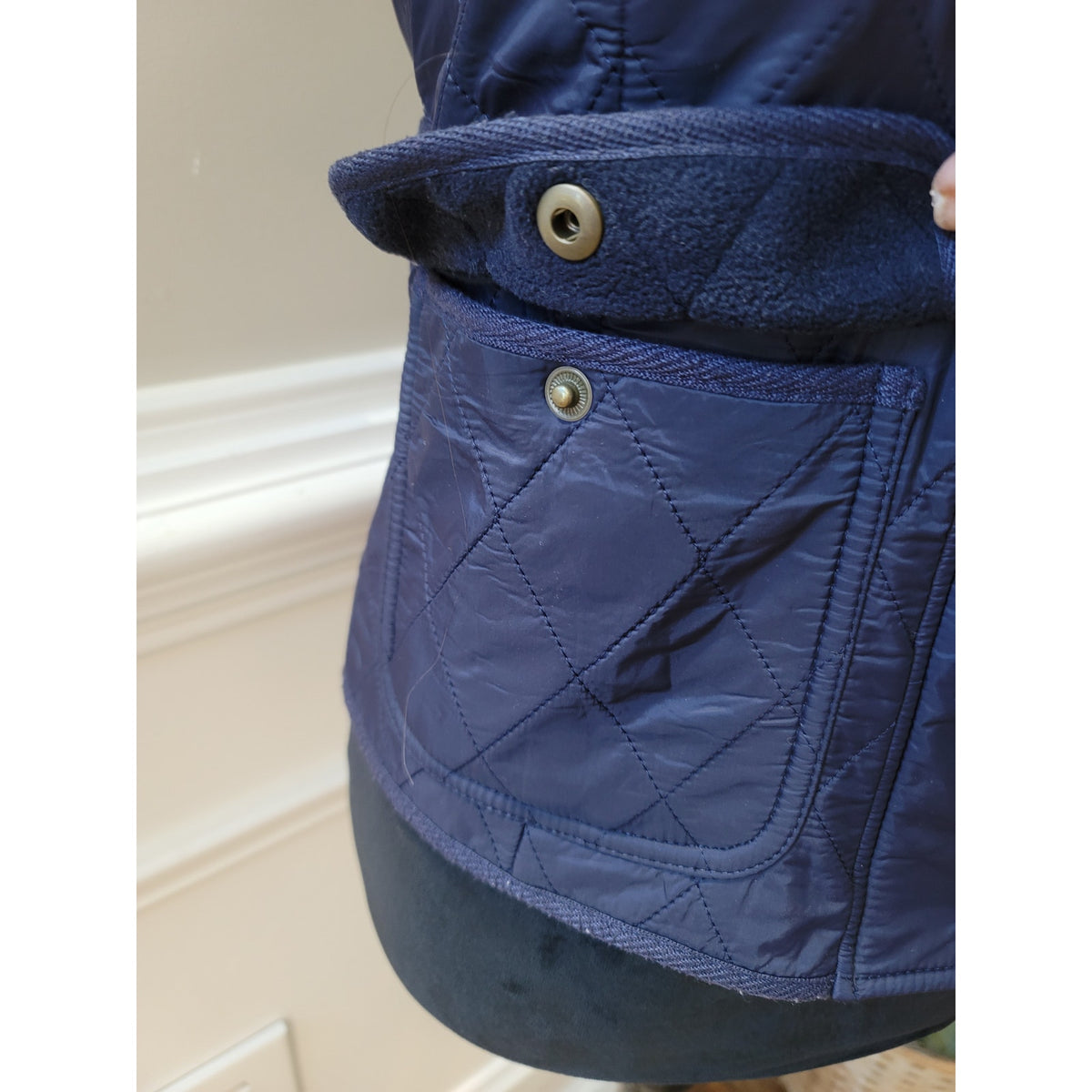 Talbots Gilet Vest Women's SZ XS Navy Blue Quilted Fleece Lined Utility Pockets