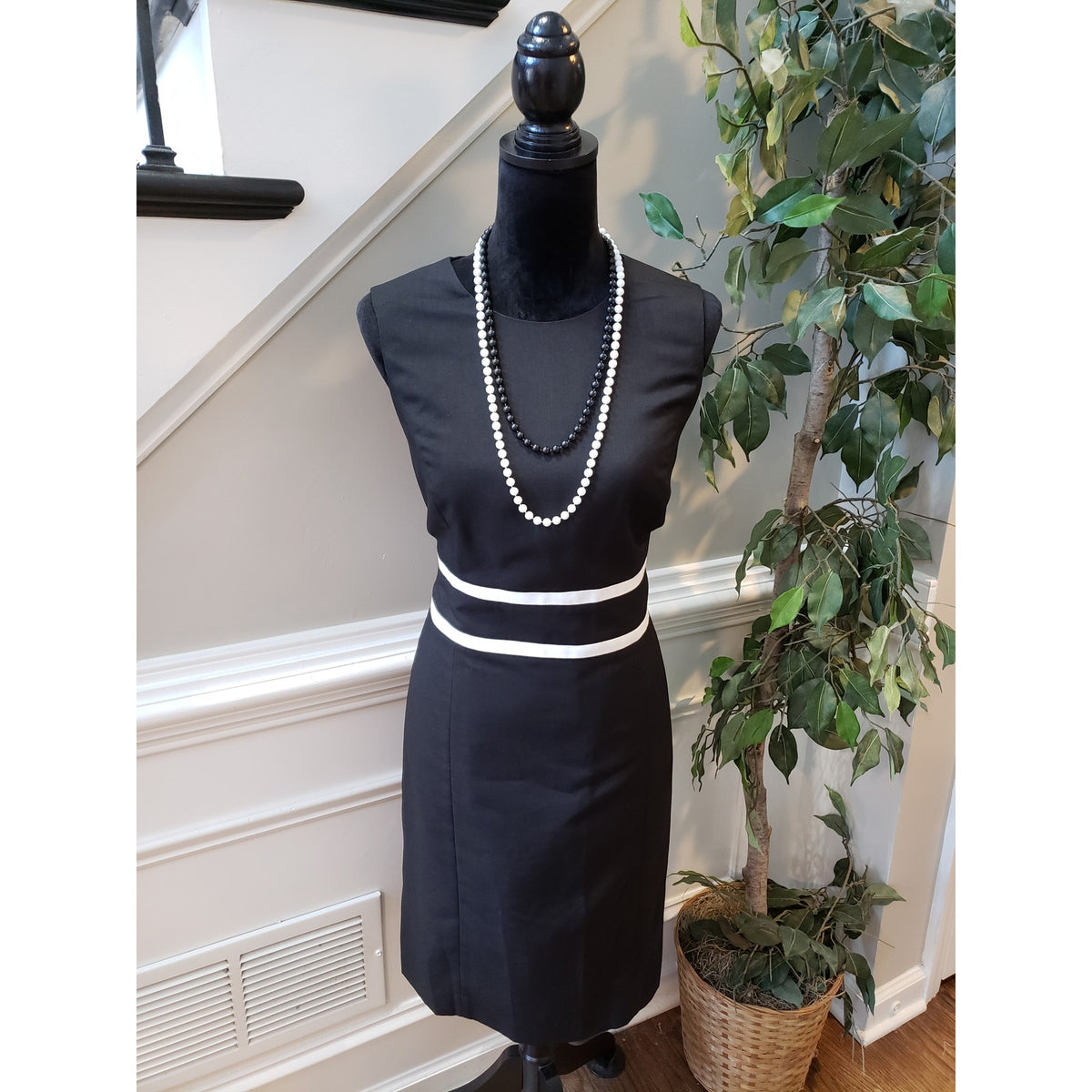 Black Label by Evan-Picone Dress Womens 12 Black White Sheath Career Office Lined