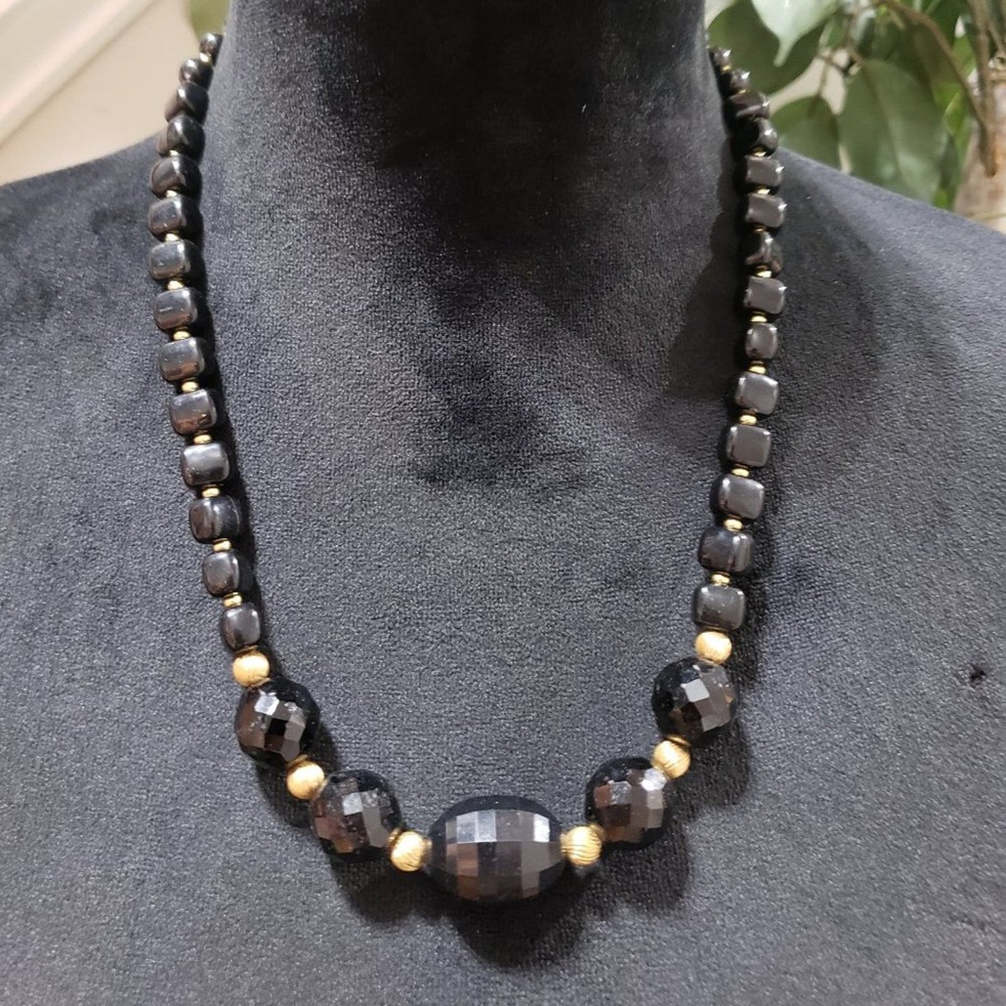 Women's Black Round Shape Beaded Statement with Lobster Clasp Necklace
