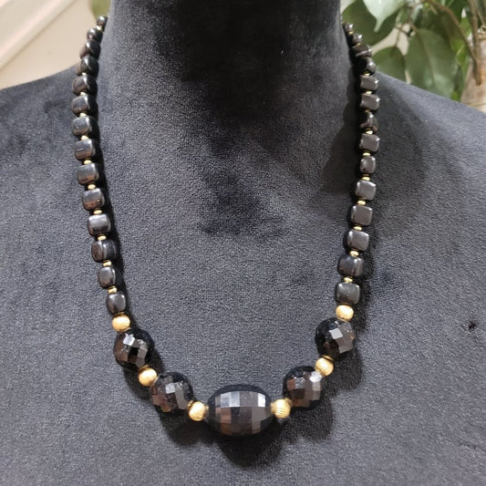 Women's Black Round Shape Beaded Statement with Lobster Clasp Necklace