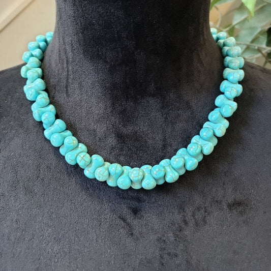 Womens Green Turquoise Sand Clock Shape Beaded Necklace Jewelry w/ Lobster Clasp