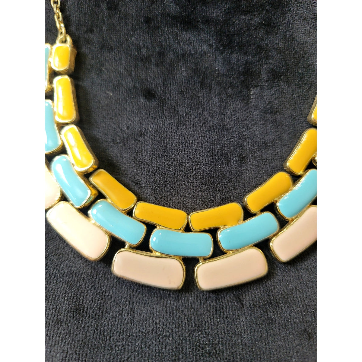Turquoise Yellow Cream Multi Strand Geometric Beaded Statement Necklace