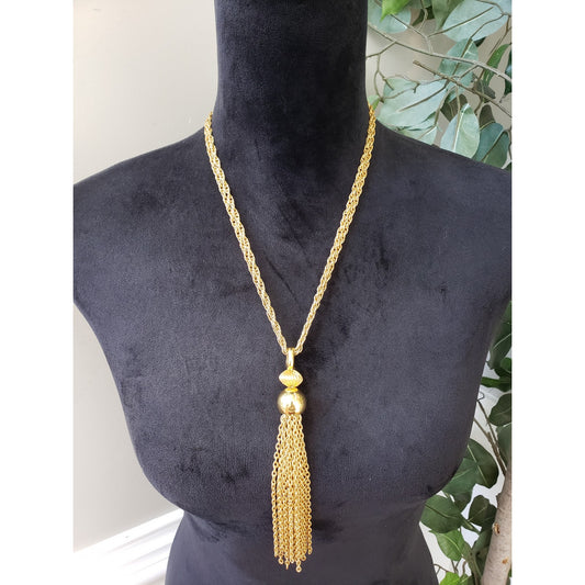 Women's Fashion Gold Tone 2 Strand Lariat Tassel Necklace Jewelry with Box Clasp