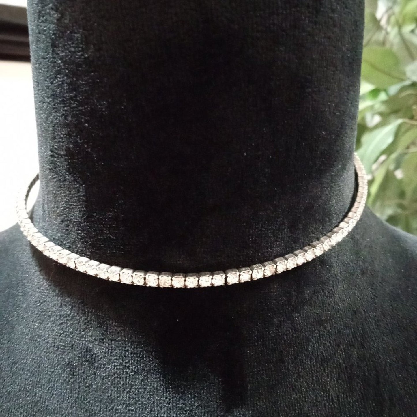 Women Fashion Elegant Clear Faceted Rhinestone Beaded Tennis Choker Necklace