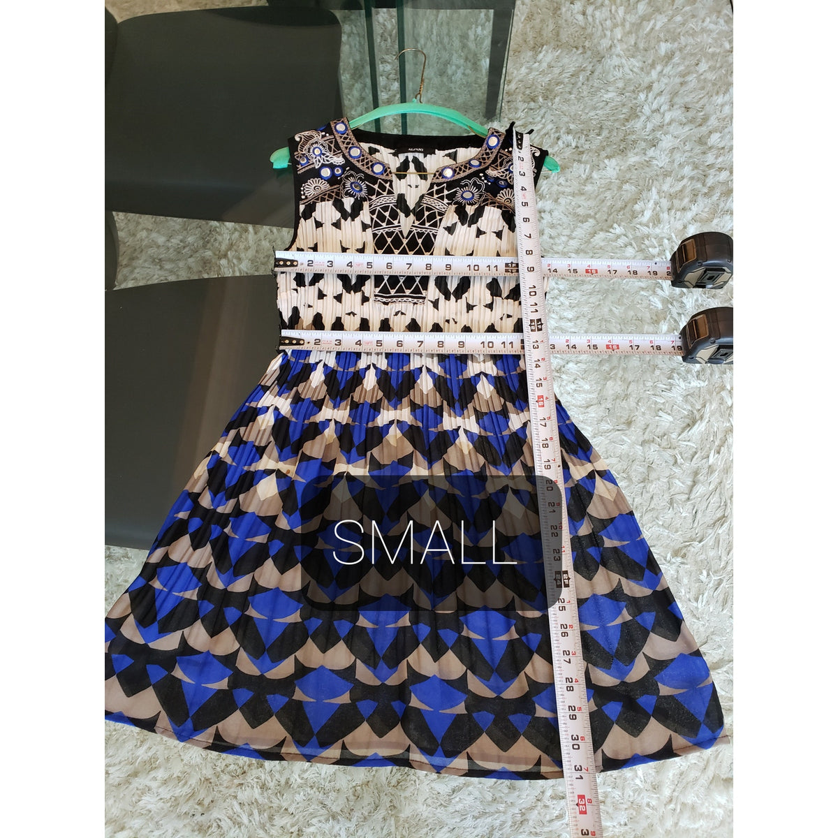 Alfani Knee Length Dress Women's Small Multi Geometric Beaded Sleeveless V Neck