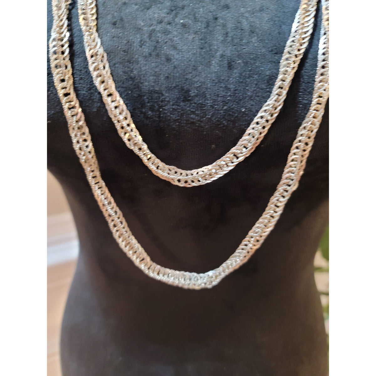 Women's Elegant Long Layered Silver Plated Textured Chain Necklaces Jewelry