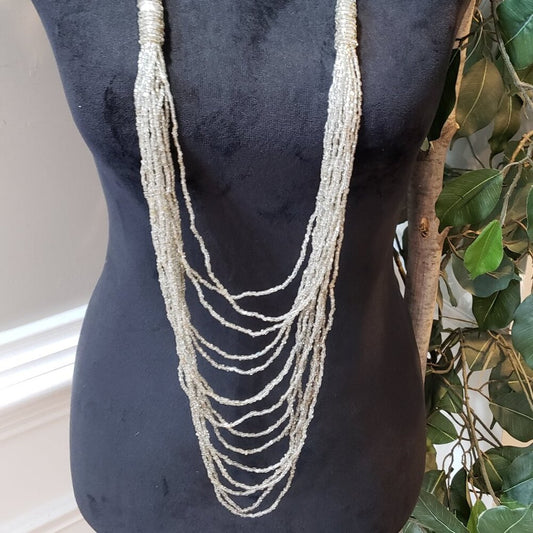 Womens Fashion Multi Layered Clear Glass Beads Necklace Jewelry w/ Lobster Clasp