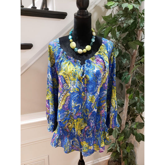 Jones New York Women's Multicolor Polyester Scoop Neck Long Sleeve Top Blouse 2X