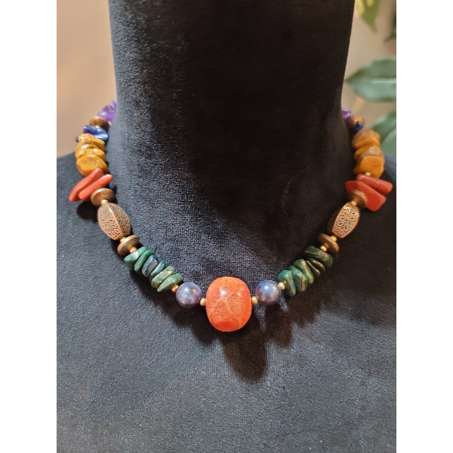 Women's Multicolor Gemstone Beaded Necklace With Barrel Clasp Handmade Jewelry