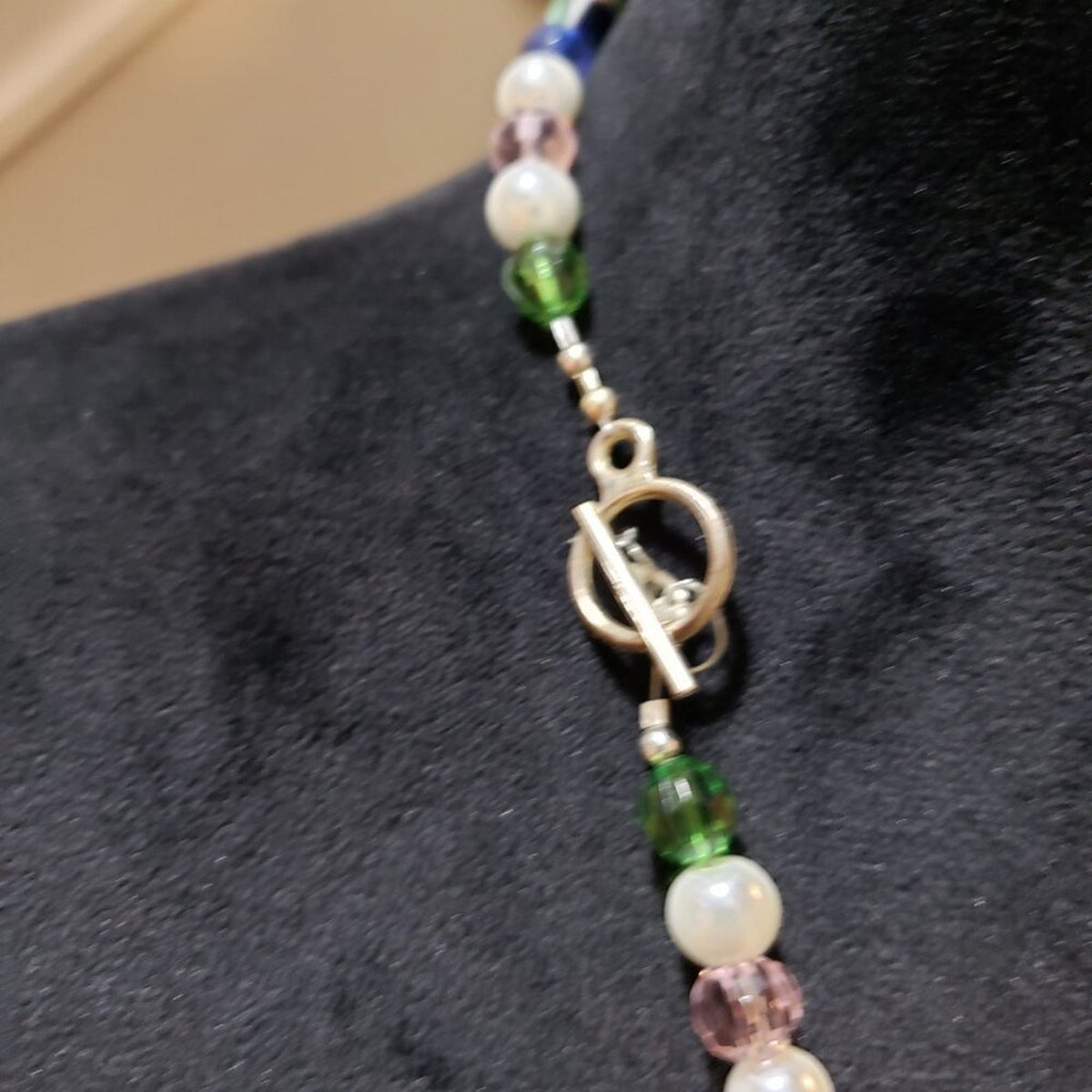 Women's Multi Colored Round Beaded Peacock Necklace Lock Clasp