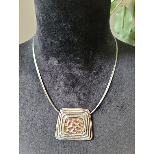 Chico's Modernist Silver Pendant Necklace with Geometric Textured Design