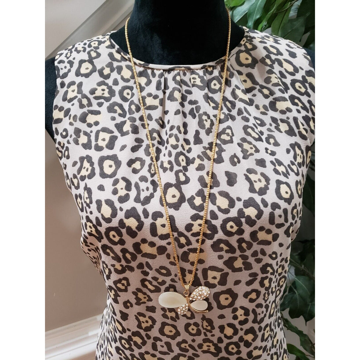 Ann Taylor LOFT Womens Beige Leopard Print Sleeveless Round Neck Shift Dress M