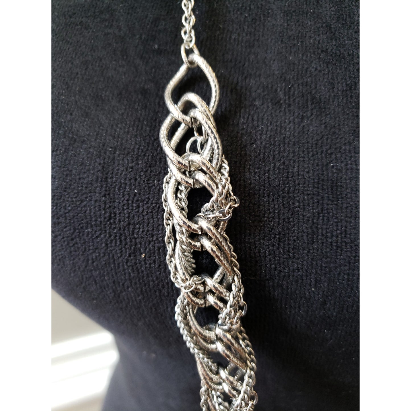 Womens Silver Tone Curb Chain Wrapped Bib Long Necklace Jewelry with Lobster