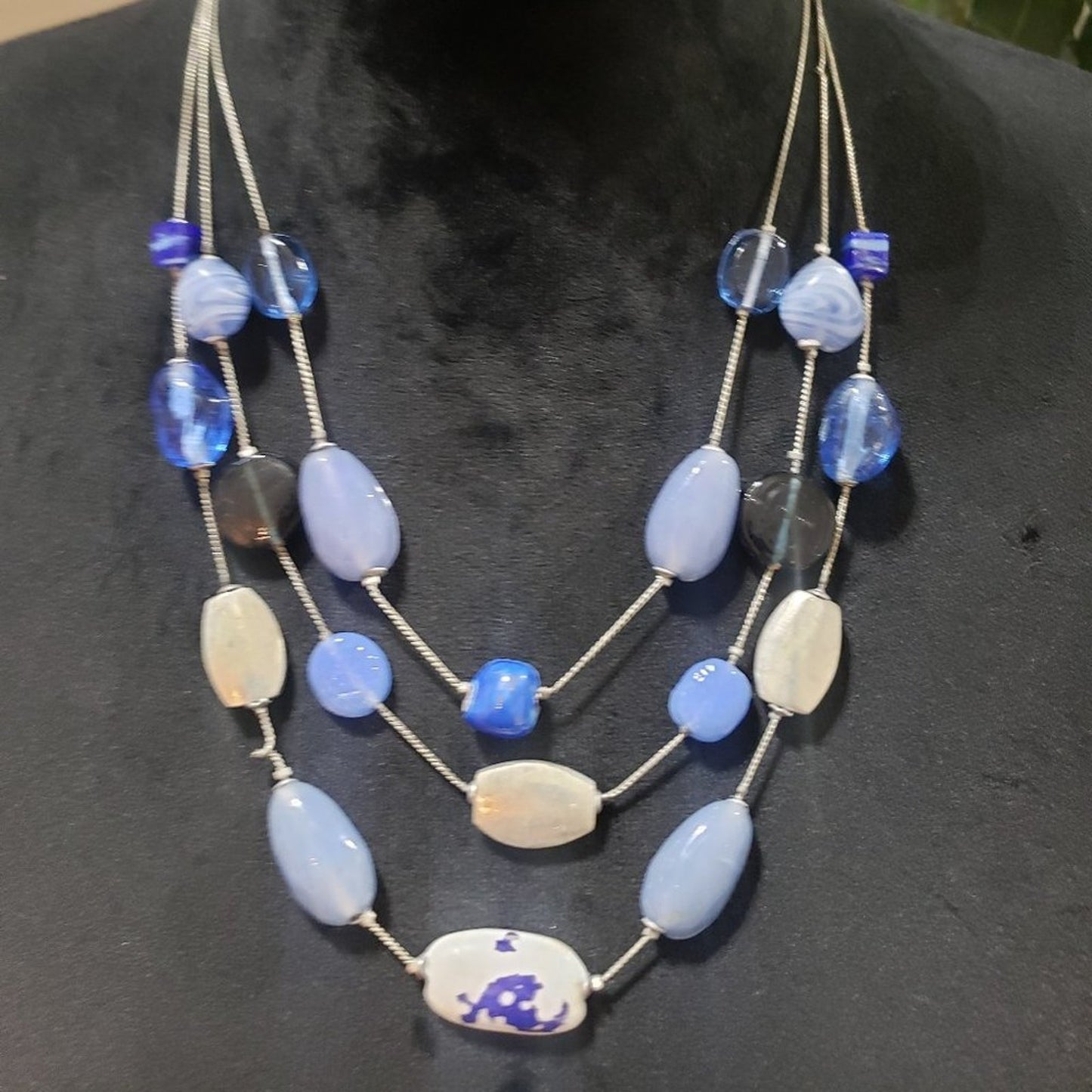 New York Womens Fashion Sea Glass Pewter Chain Collar Necklace w/ Lobster Clasp