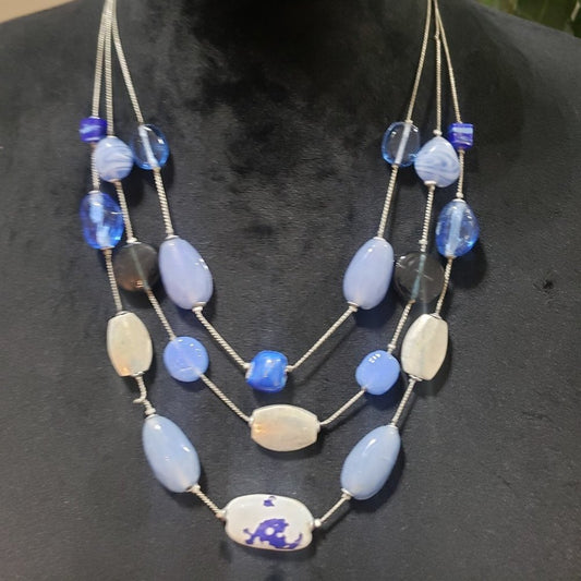 New York Womens Fashion Sea Glass Pewter Chain Collar Necklace w/ Lobster Clasp