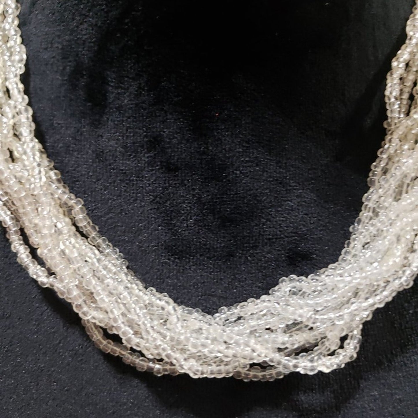 Women Fashion Multi Strand Faux White Seed Pearl Beaded Necklace with Lobster