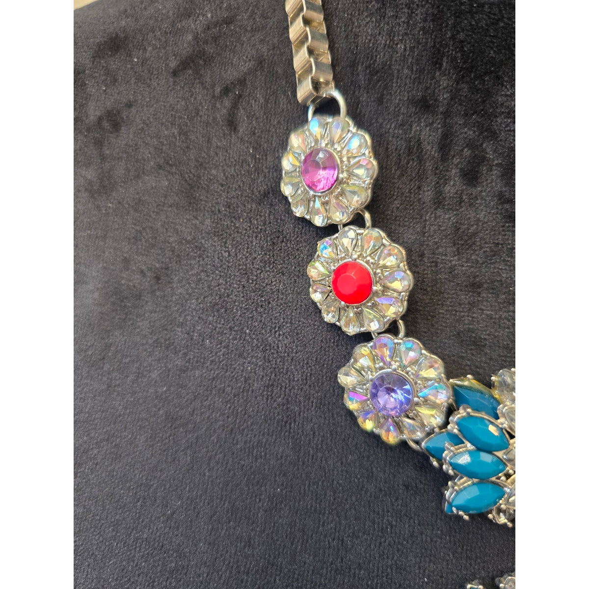 Women's Silver-tone Multi-color Rhinestone Medallion Pendant Statement Necklace