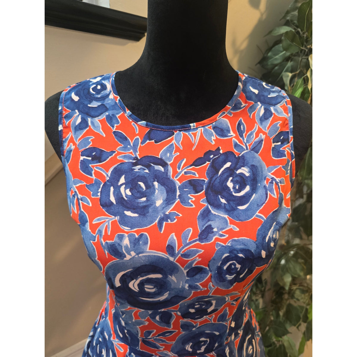Maison Jules Skater Dress Women's Dress Small Red/Blue Floral Lined Back Zipper
