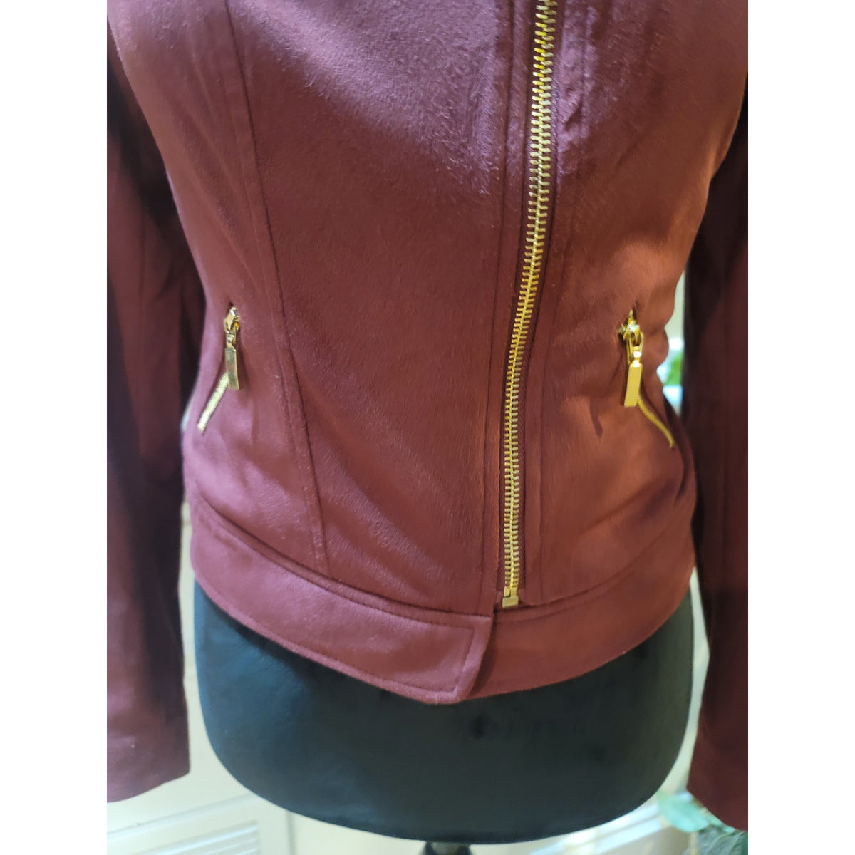 Thalia Sodi Moto Jacket Women's SZ XS Burgundy Asymmetrical Zip Long Sleeve
