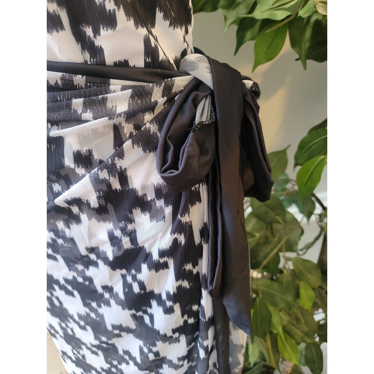 Swim Suit Set Women's Large Black/White Houndstooth Padded Bra Sarong Wrap