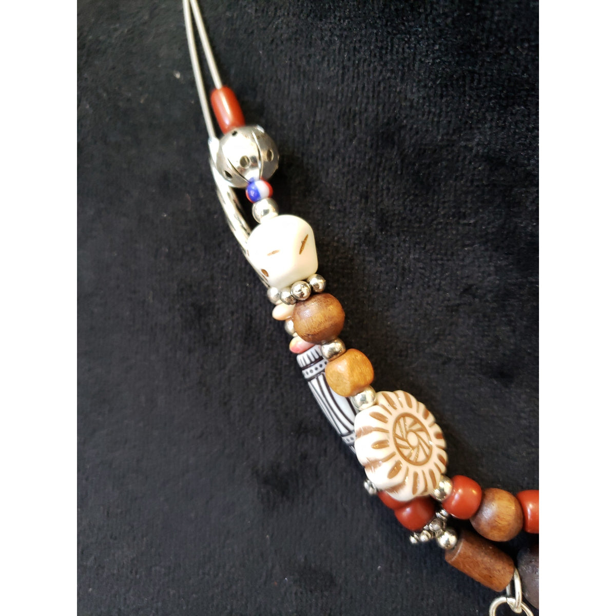 Women Boho Tribal Beaded Necklace Mixed Wood Metal Pendant Lobster Clasp
