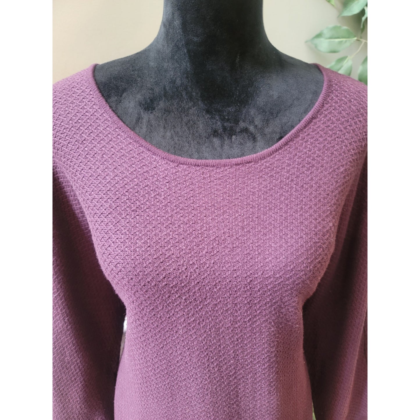 Chico's Sweater Women's Size 2 Large Purple Sheer Hem Knit Stretch Long Sleeve