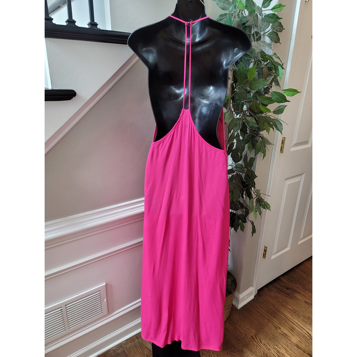 Asos Maxi Dress Women's 10 Hot Pink Halter Neck Side Slit Casual Party/Cocktail