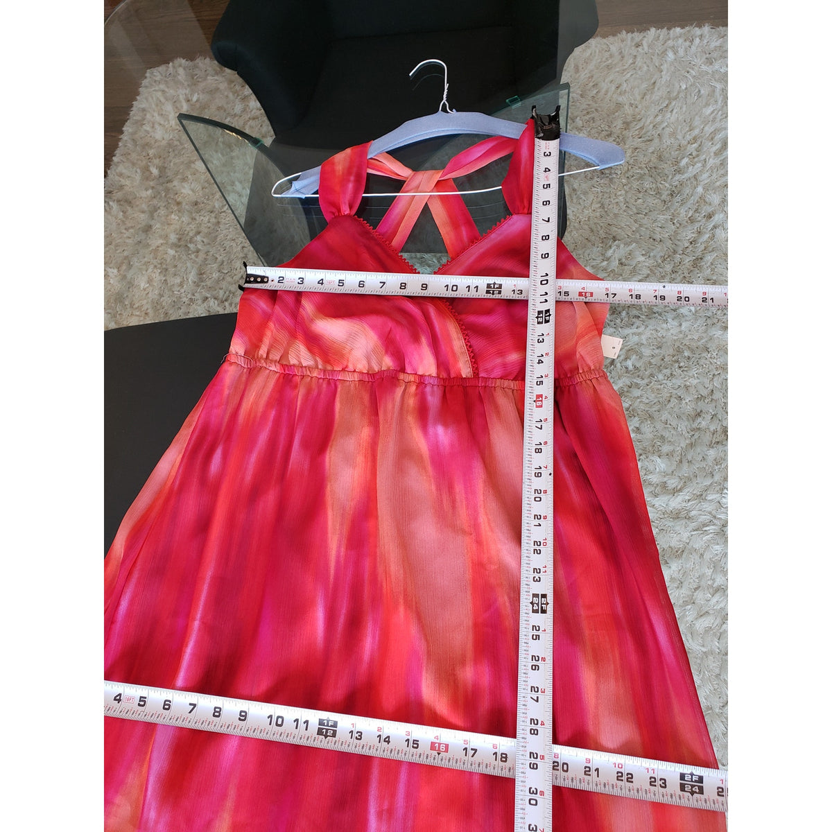 A.N.A Long Maxi Dress Women's Size XL Multi Tie Dye Cinch Waist Back Wrap V Neck