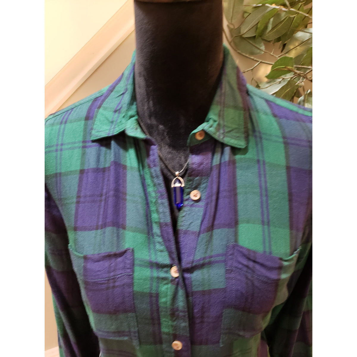 Old Navy Shirt Dress Womens S Green Plaid Casual Long Sleeve Collar Button Down