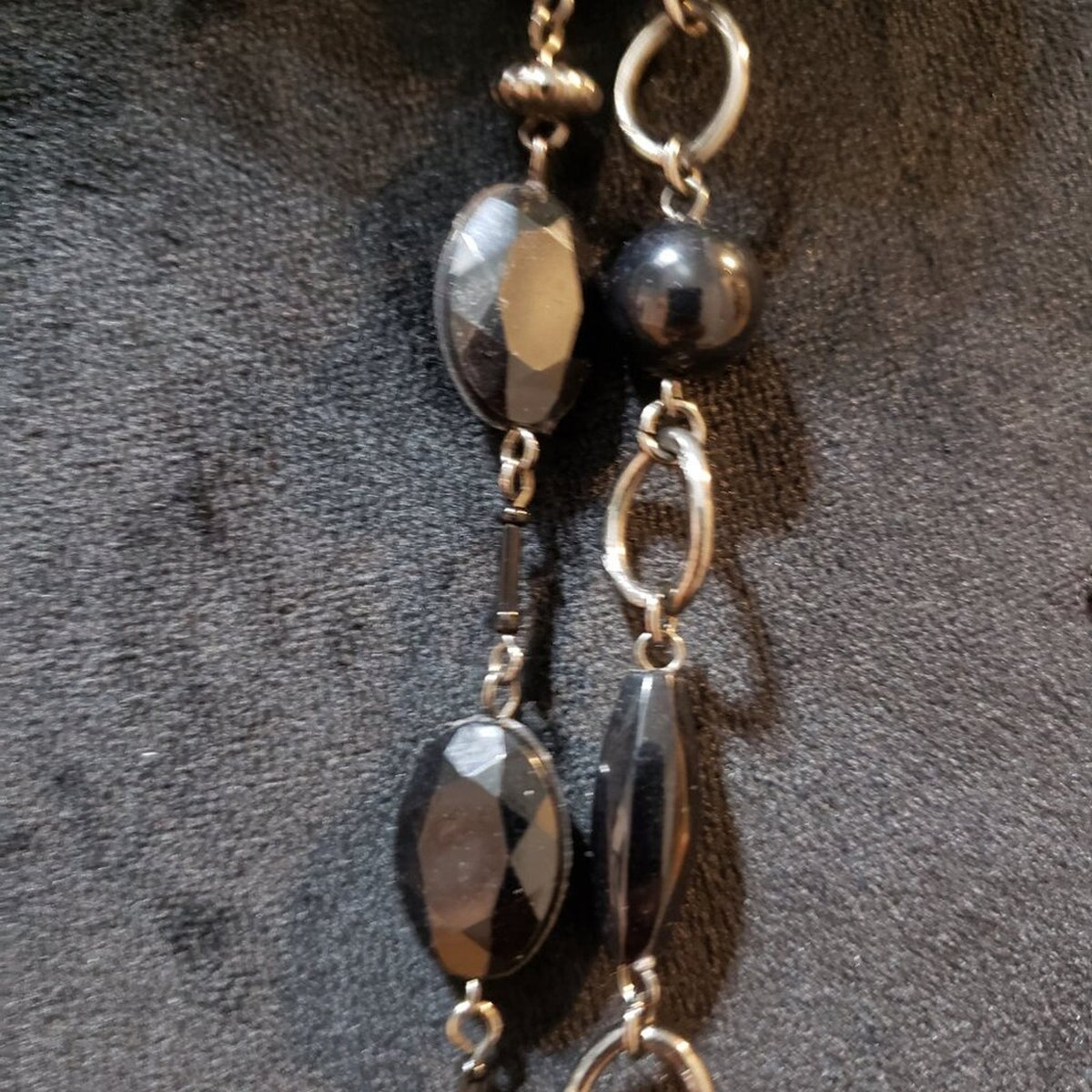 Womens Fashion Black Gemstone Beaded and Links Double Row Necklace Jewelry