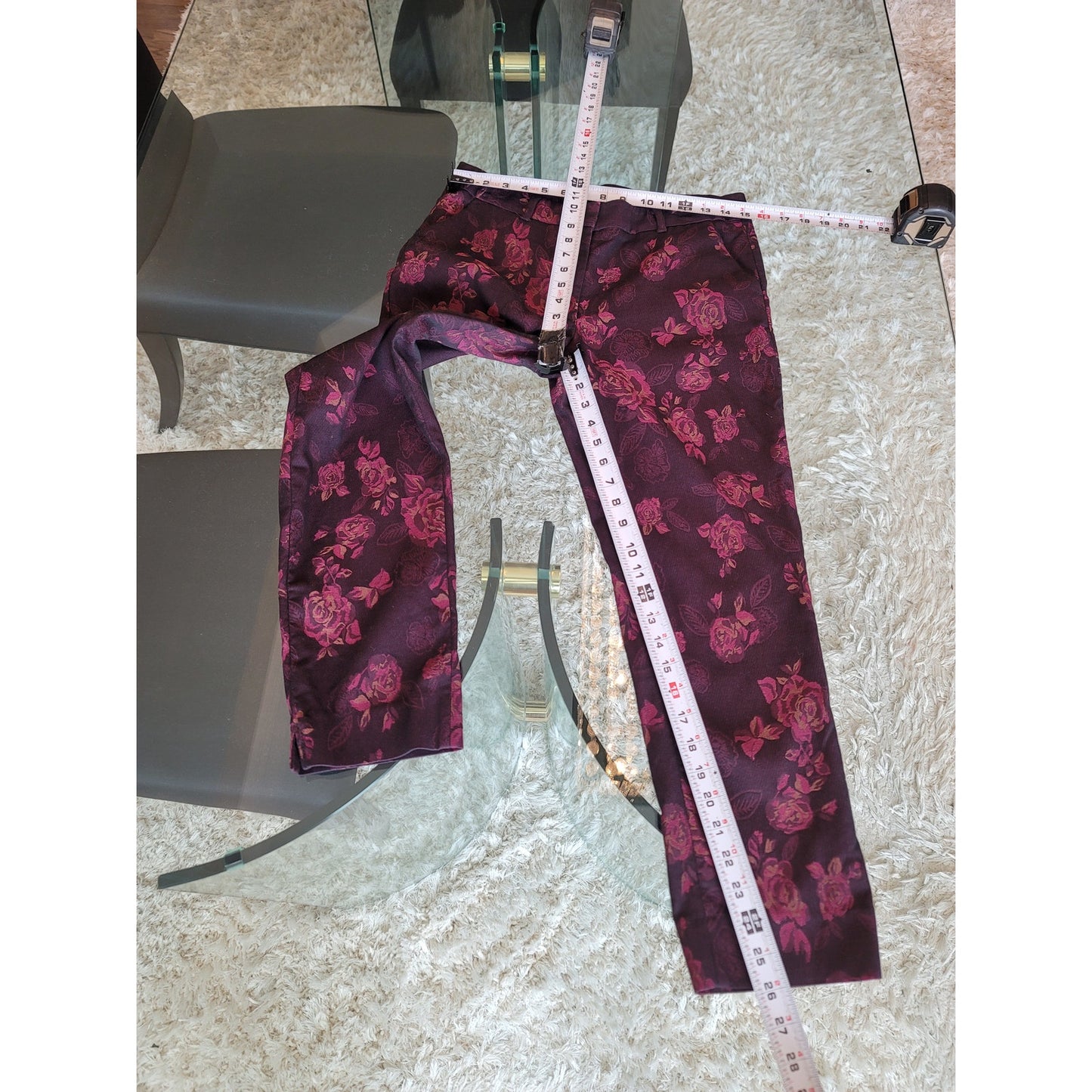 White House Black Market Pants Women's 8 Burgundy Floral Slim Ankle Stretch