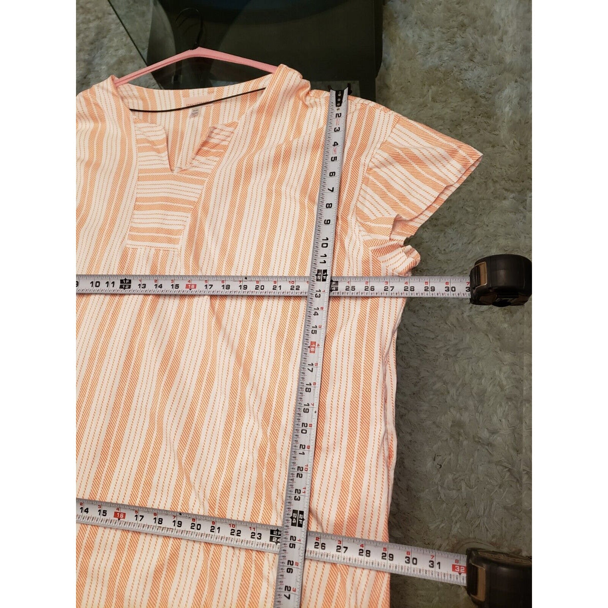 Stan Herman Women White Orange Striped Split Neck Long Sleeve Long Maxi Dress 3X