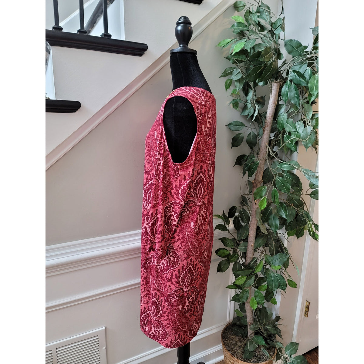 Michael Michael Kors Shirt Dress Women's Large Red Pink Polyester Long Sleeves