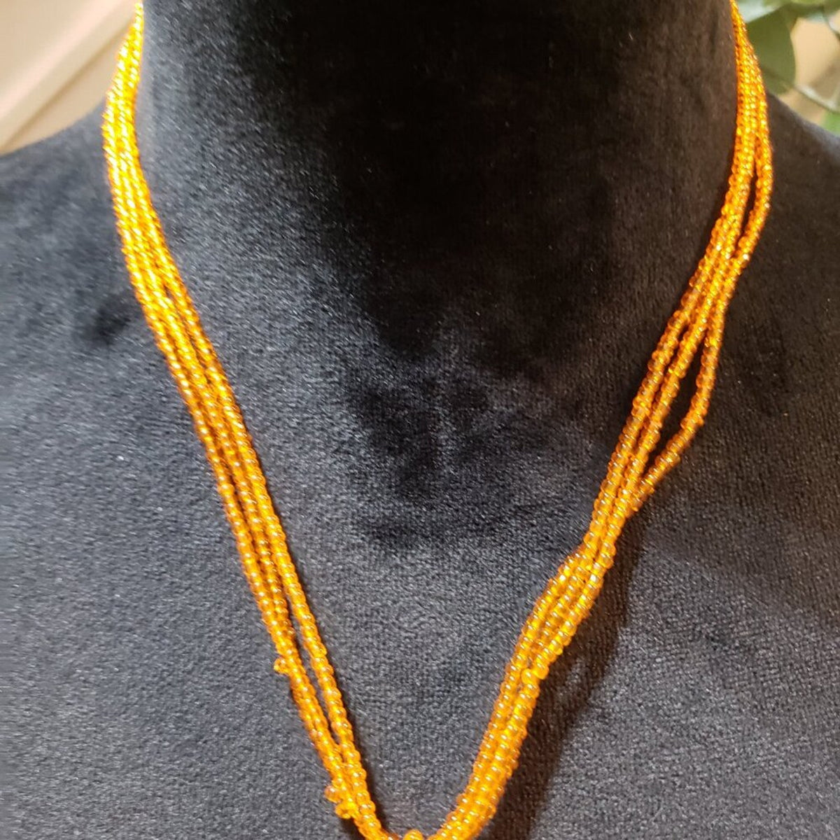 Vintage Beaded Orange Mother of Pearl Shell Round Pendant Necklace Lobster Clasp