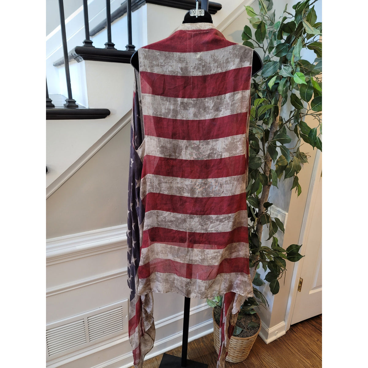 4th of July USA Flag Sheer Vest Women's Chest Large Multicolor Sleeveless