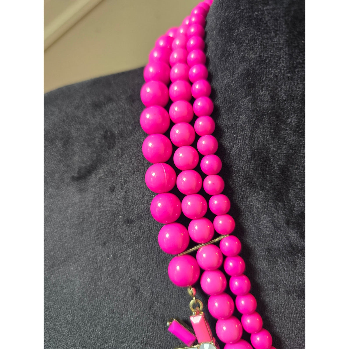 Hot Pink Fuchsia Multistrand Beaded Rhinestone Starburst Pendant Necklace