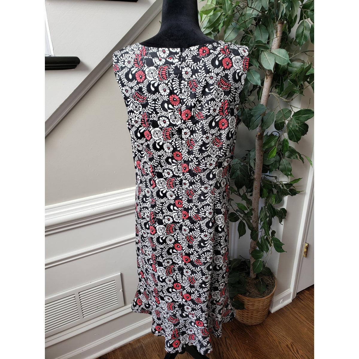 Kim Rogers Knee Length Dress Women's 12 Multi Floral Linen Lined V Neck Back Zip