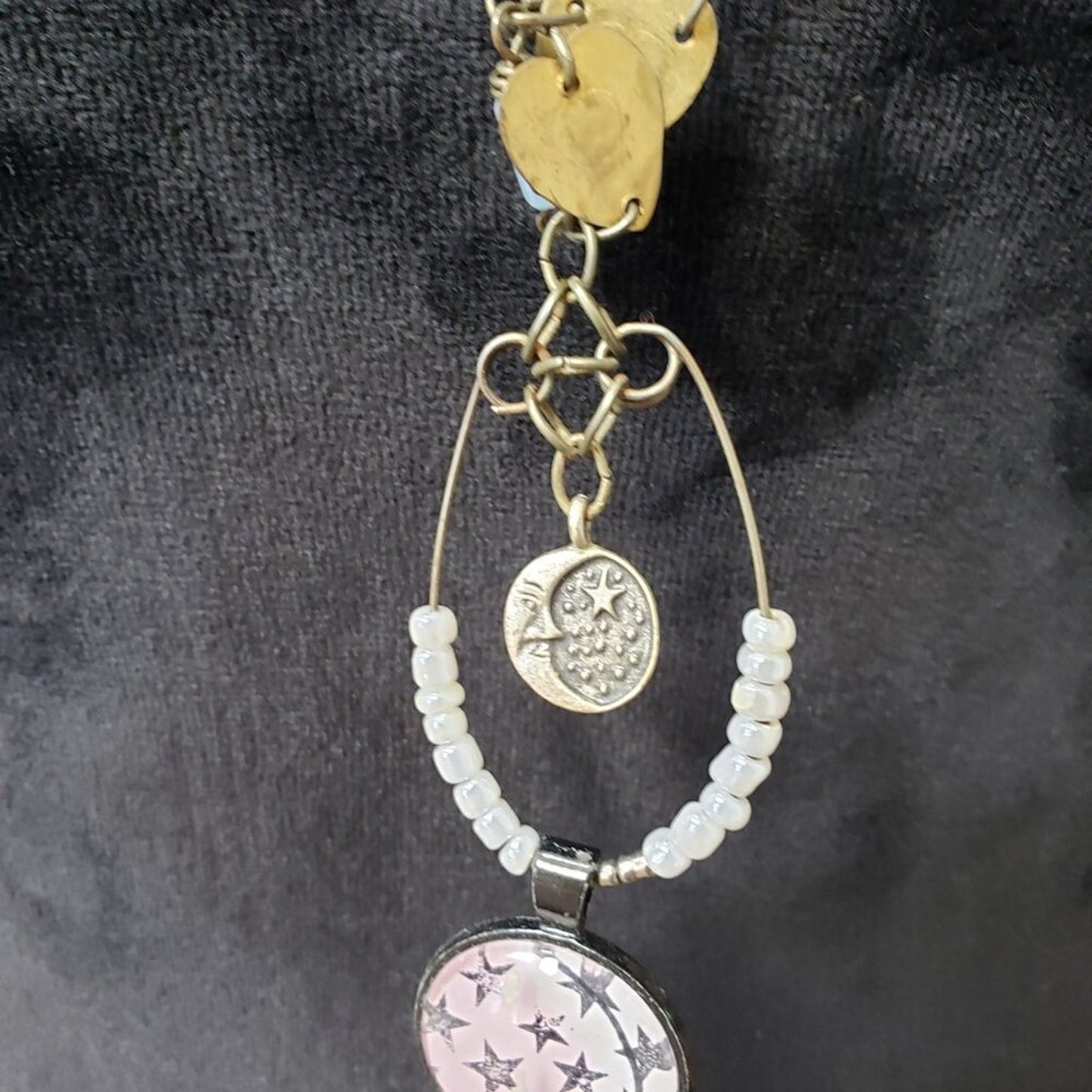 Womens Fashion White Pearl Beaded Crystal Pendant Necklace with Lobster Clasp