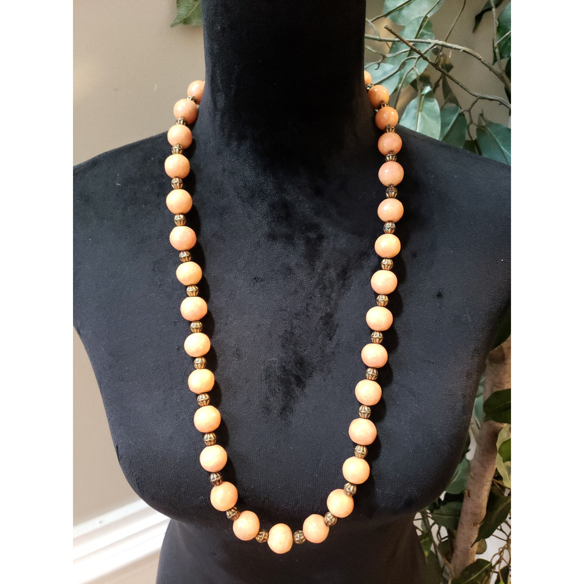 Women Fashion Coral Beaded Bronze Spacers Long Necklace Jewelry with Box Clasp