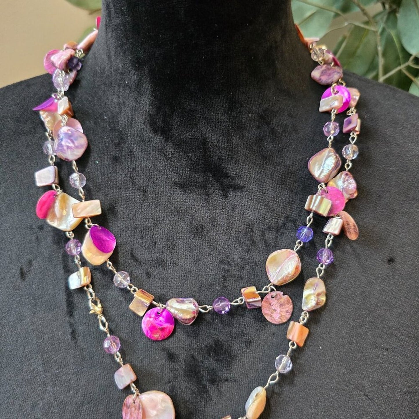 Women Fashion Multicolor Mother of Pearl Beads Crystal Long Necklace Jewelry
